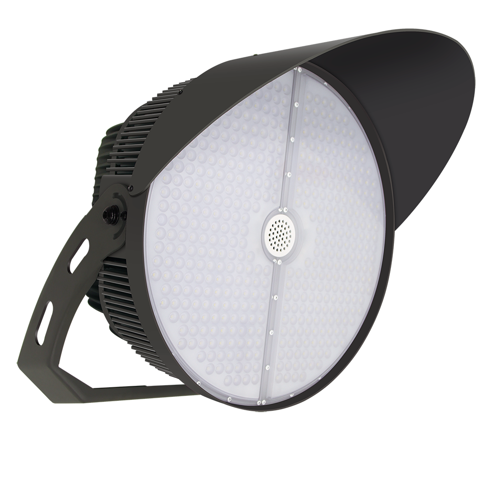 Choierled 300W LED Flood Light With Yoke Mount - Black, DLC Listed - For Stadium, Parking Lot, Outdoor Area Lighting (110V)